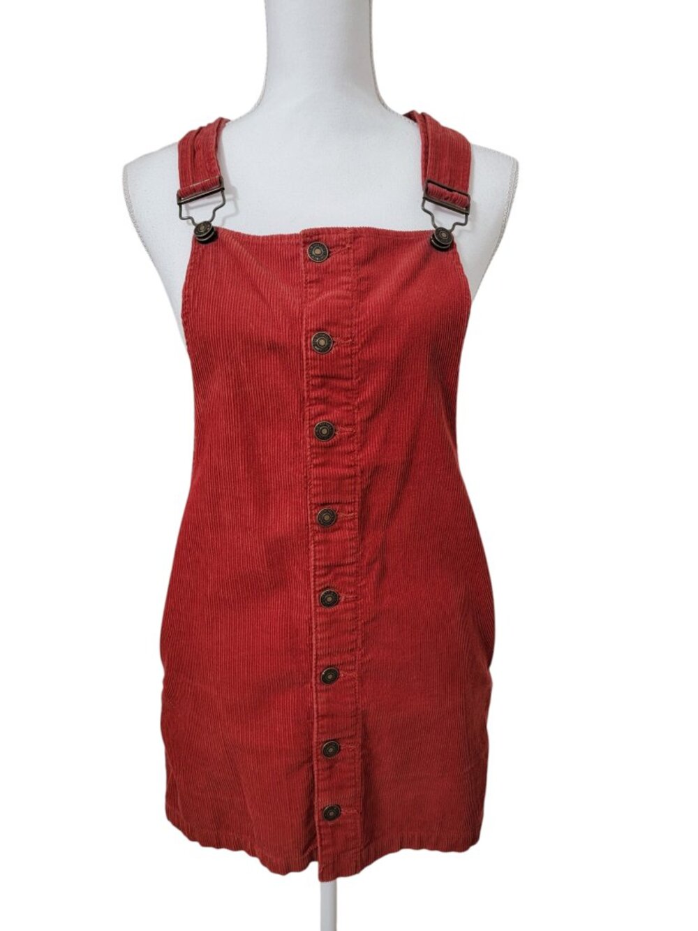 Forever 21 Size S Burnt Orange/Rust Corduroy Overall Mini Dress, Button Front